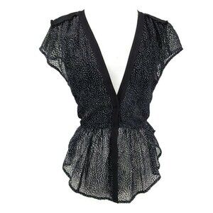 New YSTR Rayon  Blouse Womens Small Black White Dots V-Neck Top